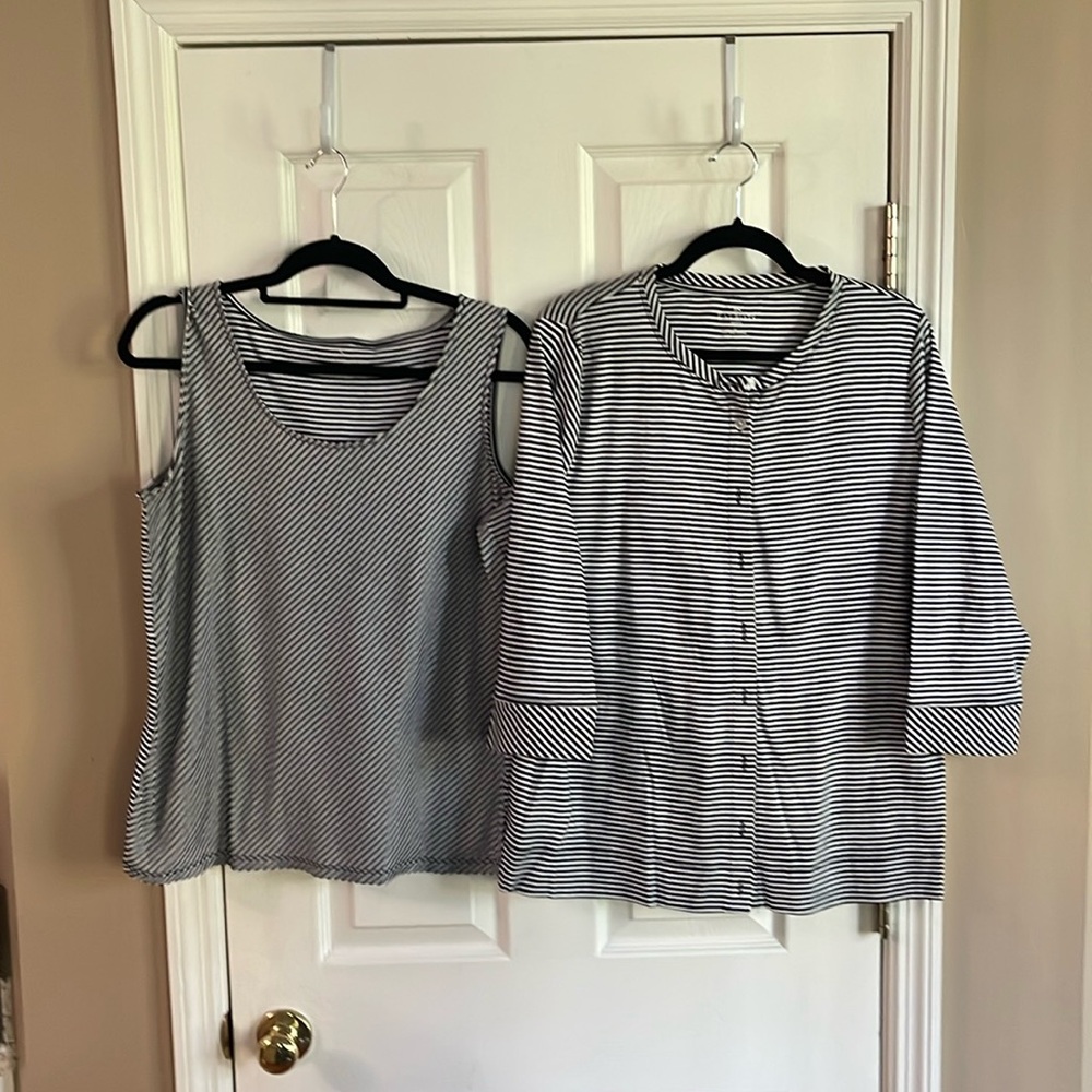 Talbots Navy & White Striped Cardigan & Tank Set